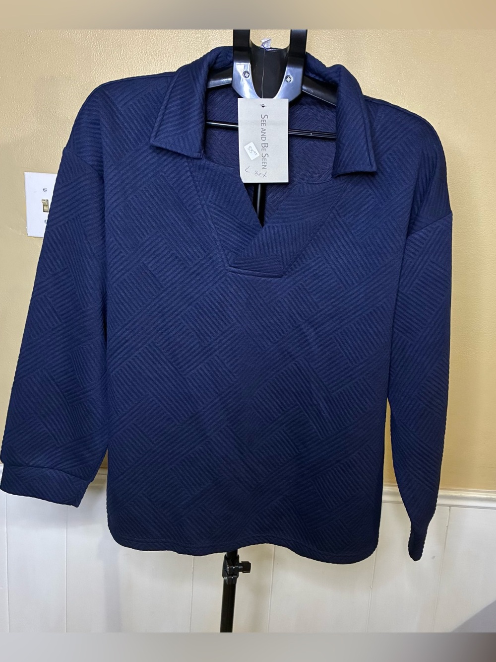 Classic Navy V-Neck Collared Sweater